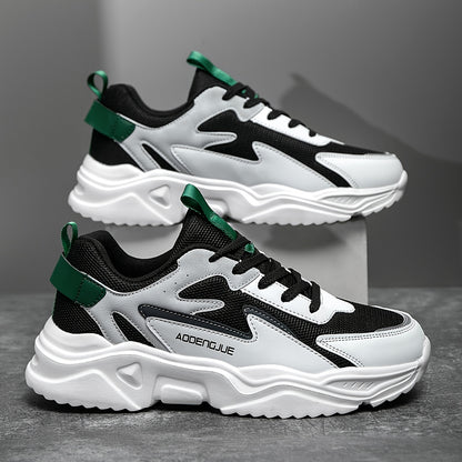 Sneakers da uomo leggere, casual, con stampa di lettere e design di tendenza, con cinturino anteriore - Suola bassa in EVA, tomaia in PU e tessuto, traspiranti e resistenti per corsa, escursionismo, attività all'aperto e uso quotidiano