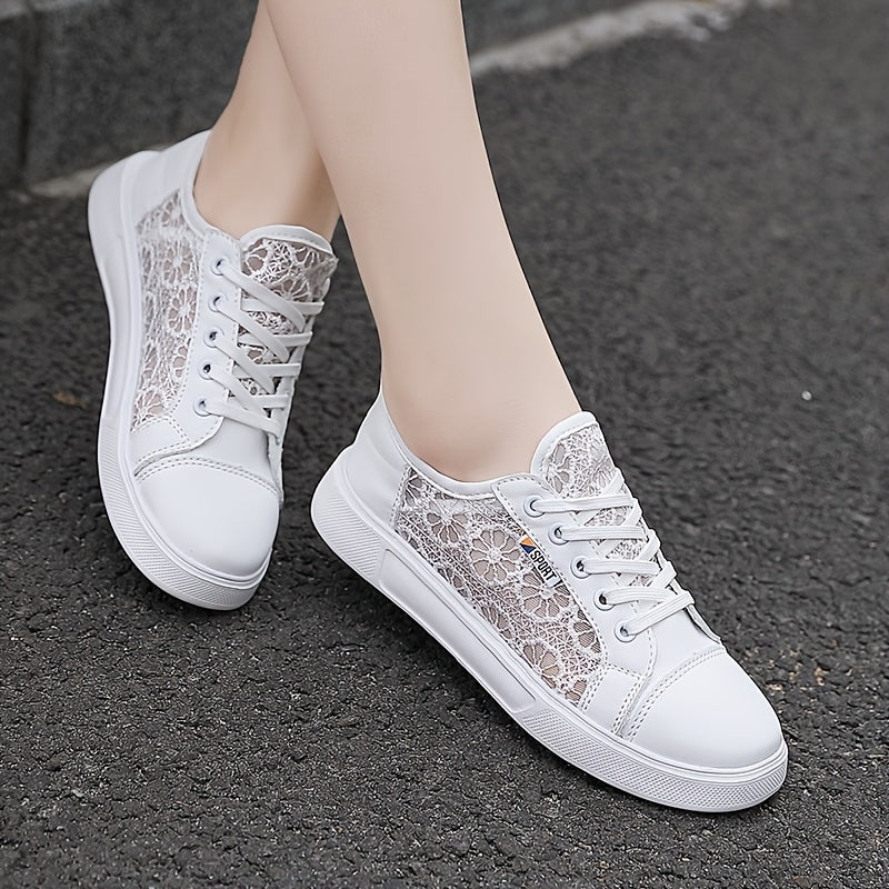 Women's Glitter Golden Lace-Up Low-Top Sneakers with Breathable Cut-Out Design & Thick Cushioned MD Sole - Synthetic Cover & Fabric Casual Shoes for All-Season Comfort, Sporty Streetwear, Airflow Enhancing Cutouts