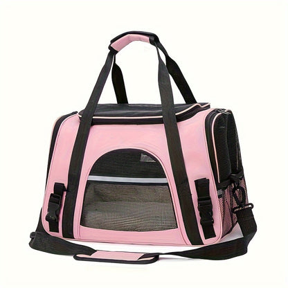 Trasportino portatile per gatti con materassino in peluche - Borsa da viaggio traspirante di grande capacità per le gite con animali domestici, chiusura con cerniera, rete ventilata e fodera morbida, cinghie di sicurezza per auto e uso esterno