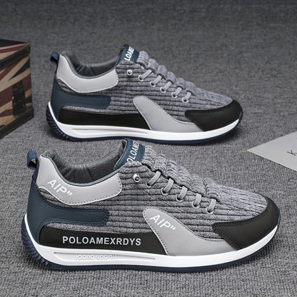 Men's Trendy Woven Knit Breathable Sneakers, Comfy Non Slip Lace Up Casual Shoes for Men's Outdoor Activities