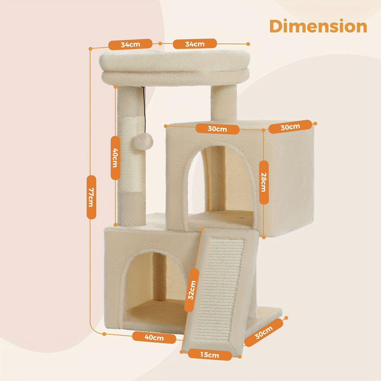 Pawz Road Cat Scratching Post with Dual Condos for Indoor Cats, All-in-One Cat House with Padded Perch, Scratching Ramp And Posts, with Interchangeable Balls