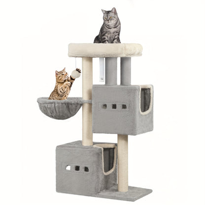 98cm Scratching Post, Cat Tree, Small Scratching Post, Multi-storey Scratching Post with Perch, Cat House Furniture with 2 Caves, Sisal Cat Scratching Post, Hammock, Cave, Dark Grey/light Grey, Cat Climbing Tree, Feline Enric