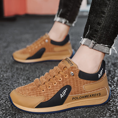 Men's Trendy Woven Knit Breathable Sneakers, Comfy Non Slip Lace Up Casual Shoes for Men's Outdoor Activities