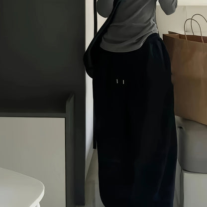 Pantaloni jogger con coulisse in tinta unita, pantaloni sportivi larghi e casual, abbigliamento da donna