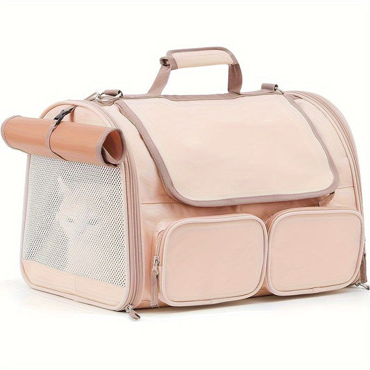 Cat Carrier, 4 Mesh Windows Small Dog Carrier, 4 Storage Pockets Cat Travel Bag, Under 44 lb Airline Approved Pet Carrier, Rollable Cover for Nervous Cats, Pink