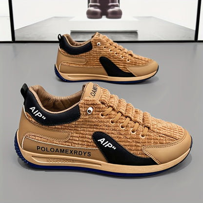 Men's Trendy Woven Knit Breathable Sneakers, Comfy Non Slip Lace Up Casual Shoes for Men's Outdoor Activities