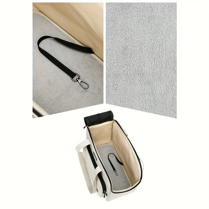 1pc Lightweight Minimalist White Cat & Dog Shoulder Bag - Large Capacity Breathable Pet Carrier with Multiple Compartments, Adjustable Strap, Secure Zipper Closure & Side Pockets, Perfect for Outdoor Travel, Shopping, and Dai