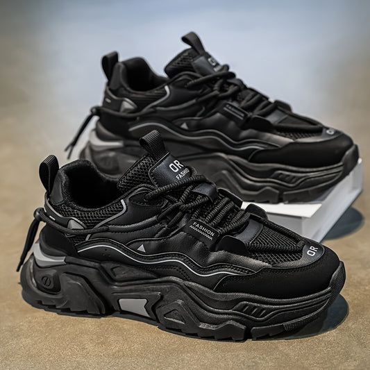 Men'S Cross-Training Shoes - Gym, Running, Casual Sneakers - Breathable Athletic Footwear with Cushioned Rubber Sole - All-Season Workout Shoes - Lace-Up Closure - Black - for Men, Gym Shoes, Sleek Sporty Design, Fabric Lined