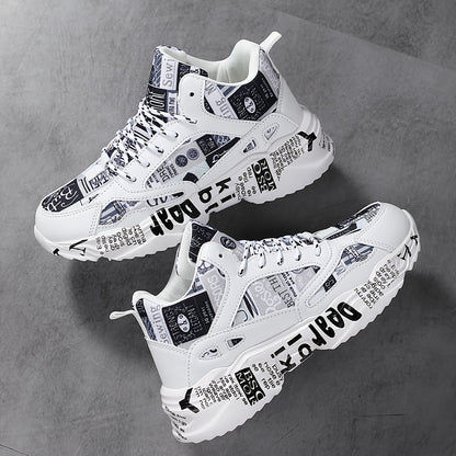 Sneakers unisex con stampa geometrica bianca e nera, suola spessa in EVA ammortizzata, tessuto e tomaia traspiranti, supporto di stabilità per corsa e camminata - Comfort per tutte le stagioni