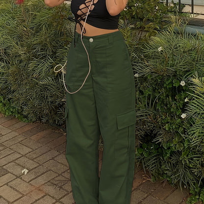 Y2K Women's Fashionable Street Hip-hop Retro Cargo Pants, Loose Large Pocket High Waist Straight Jeans Cargo Pants For Hiking, Women's Athleisure