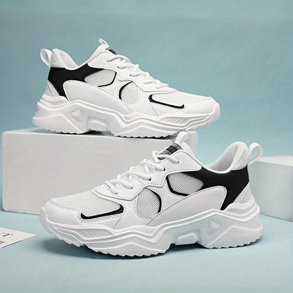 [Scarpe da ginnastica traspiranti] Scarpe da ginnastica in mesh traspirante e spessa | Scarpe da ginnastica casual da uomo bianche e verde acqua con suola in EVA, design con lacci per tutte le stagioni
