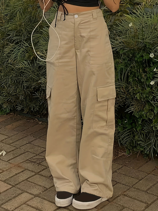 Y2K Women's Fashionable Street Hip-hop Retro Cargo Pants, Loose Large Pocket High Waist Straight Jeans Cargo Pants For Hiking, Women's Athleisure