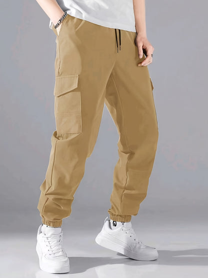 Pantaloni cargo alla moda, pantaloni da uomo con coulisse e tasche multiple, pantaloni casual larghi da esterno, pantaloni da lavoro da uomo per attività all'aperto, stile streetwear hip hop