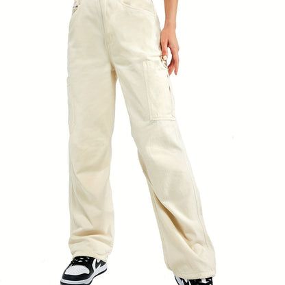 Pantaloni cargo con tasche a patta e tasche oblique, pantaloni larghi a vita alta con bottoni Y2K per primavera ed estate, abbigliamento da donna