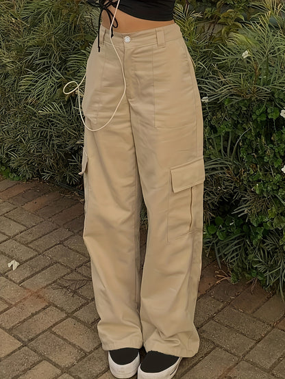 Y2K Women's Fashionable Street Hip-hop Retro Cargo Pants, Loose Large Pocket High Waist Straight Jeans Cargo Pants For Hiking, Women's Athleisure