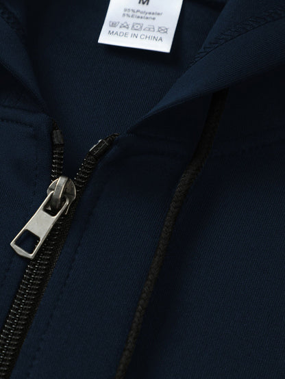 Giacca casual da uomo con cappuccio e stampa della mappa della Norvegia - Chiusura con cerniera, fodera in poliestere, tasche multiple, elegante design nero con logo rosso e bianco, capospalla casual |
