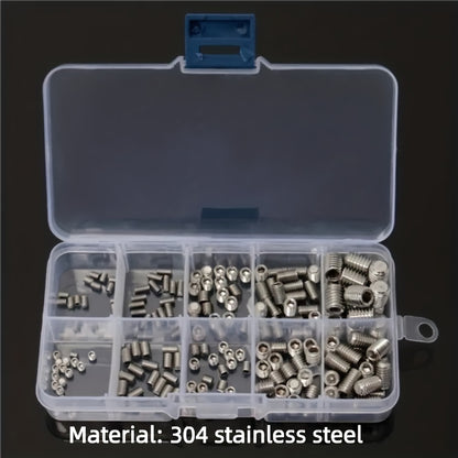 100-200pcs St 304 Stainless Steel Allen Head Socket Hex Set Grub Screw Cup Point Assortment