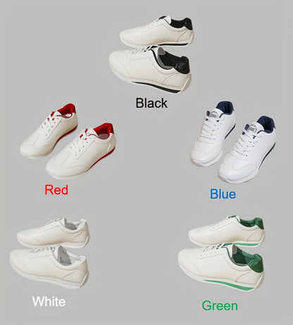 Sneakers casual leggere da donna, alla moda, bianche con dettagli neri, rossi, verdi e gialli, scarpe da corsa con suola in EVA, design basso con lacci per tutte le stagioni