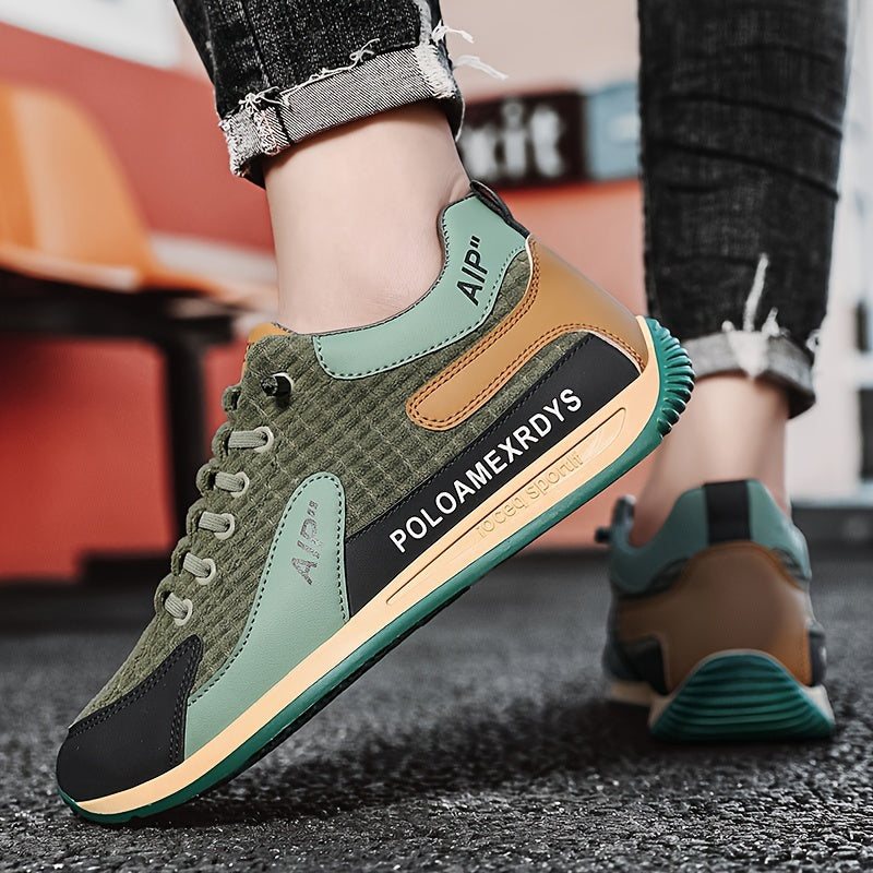 Men's Trendy Woven Knit Breathable Sneakers, Comfy Non Slip Lace Up Casual Shoes for Men's Outdoor Activities