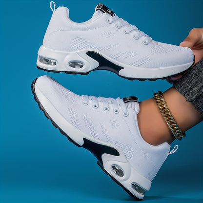 Scarpe da ginnastica con cuscino d'aria da donna, scarpe da corsa ammortizzanti in tessuto volante, comode scarpe sportive da esterno con lacci