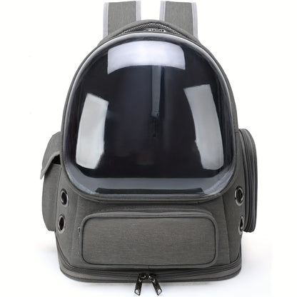Fashion Style Solid Color Pet Backpack, Breathable Cat Carrier with Transparent Bubble, Large Space Capsule Backpack for Cats and Small Dogs up to 18lbs, Durable Oxford Cloth Zippered Bag for Travel and Hiking - Universal Fit