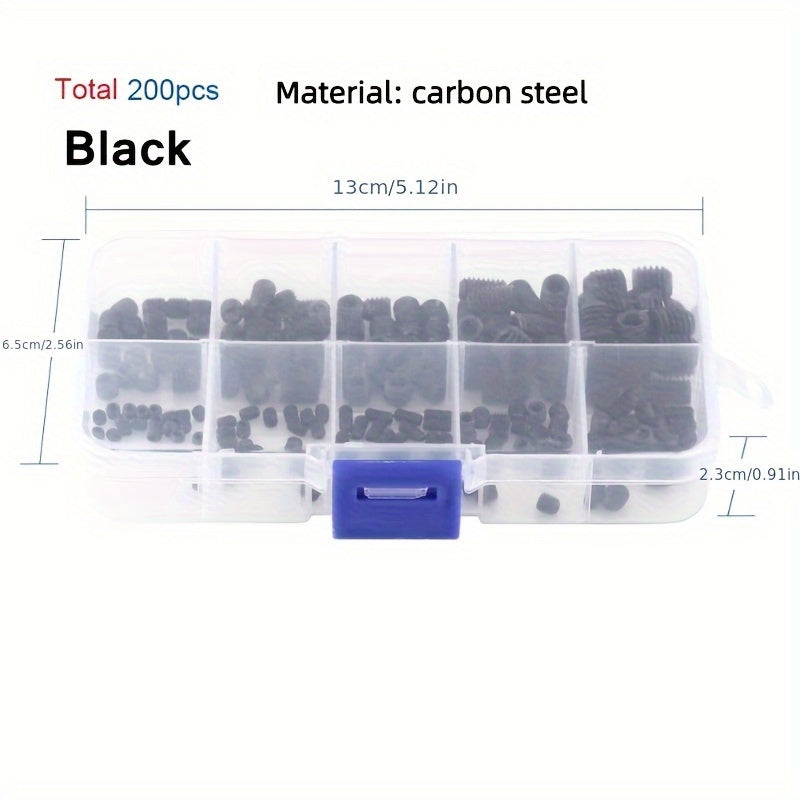 100-200pcs St 304 Stainless Steel Allen Head Socket Hex Set Grub Screw Cup Point Assortment