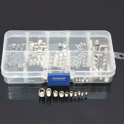 100-200pcs St 304 Stainless Steel Allen Head Socket Hex Set Grub Screw Cup Point Assortment
