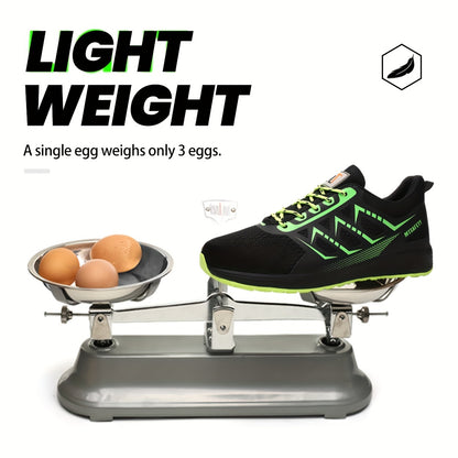 Scarpe antinfortunistiche da lavoro antiscivolo antiforatura con punta in acciaio da uomo, scarpe da ginnastica traspiranti in maglia intrecciata per edilizia industriale