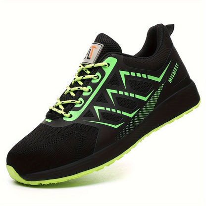 Scarpe antinfortunistiche da lavoro antiscivolo antiforatura con punta in acciaio da uomo, scarpe da ginnastica traspiranti in maglia intrecciata per edilizia industriale