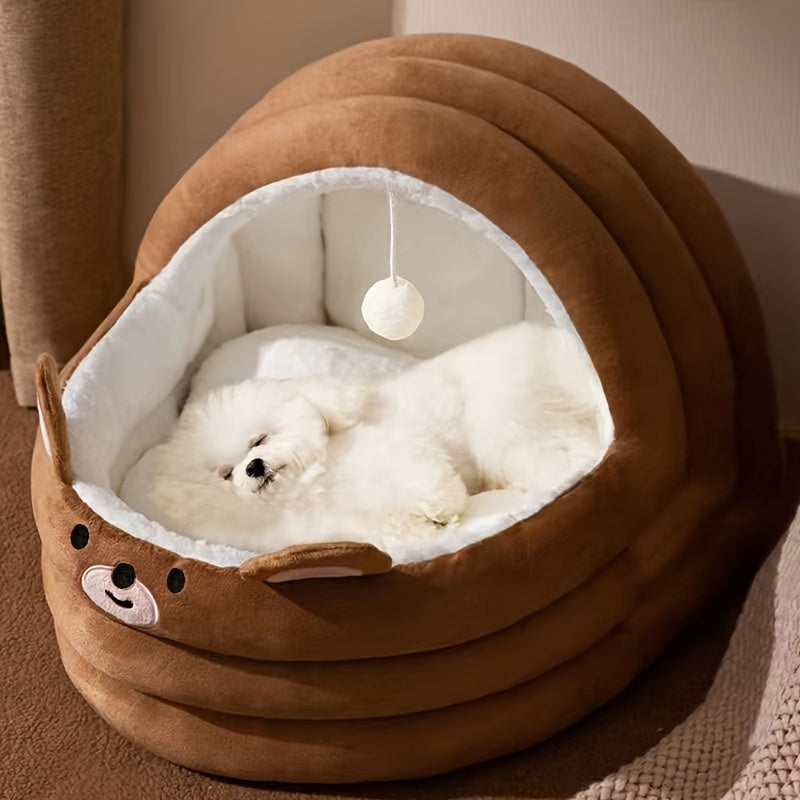 [Comfort accogliente] Cuccia per gatti rosa in peluche per gatti da interno - Stile contemporaneo, non assemblabile, con cuccia imbottita morbida rimovibile e lavabile, con graziose orecchie da coniglio e una simpatica palla sospesa, cuccia per gattini