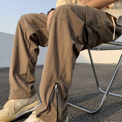 Pantaloni cargo in velluto a coste alla moda, pantaloni da uomo con coulisse e tasche multiple, pantaloni casual larghi da esterno, pantaloni da lavoro da uomo per attività all'aperto, stile streetwear hip hop