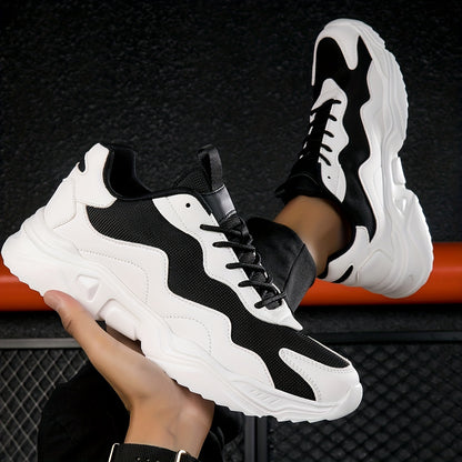 Men's Chunky Breathable Sneakers - Wear-Resistant Fabric Upper & EVA Sole, All-Season Gym Running Walking Shoes, Casual Round Toe Lace-Up Design for Parties & Casual Attire, Versatile Sneakers | Laceup Sneakers | Fabric Upper