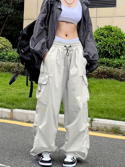 Pantaloni cargo drappeggiati Y2K, pantaloni streetwear con coulisse e tasche, abbigliamento da donna