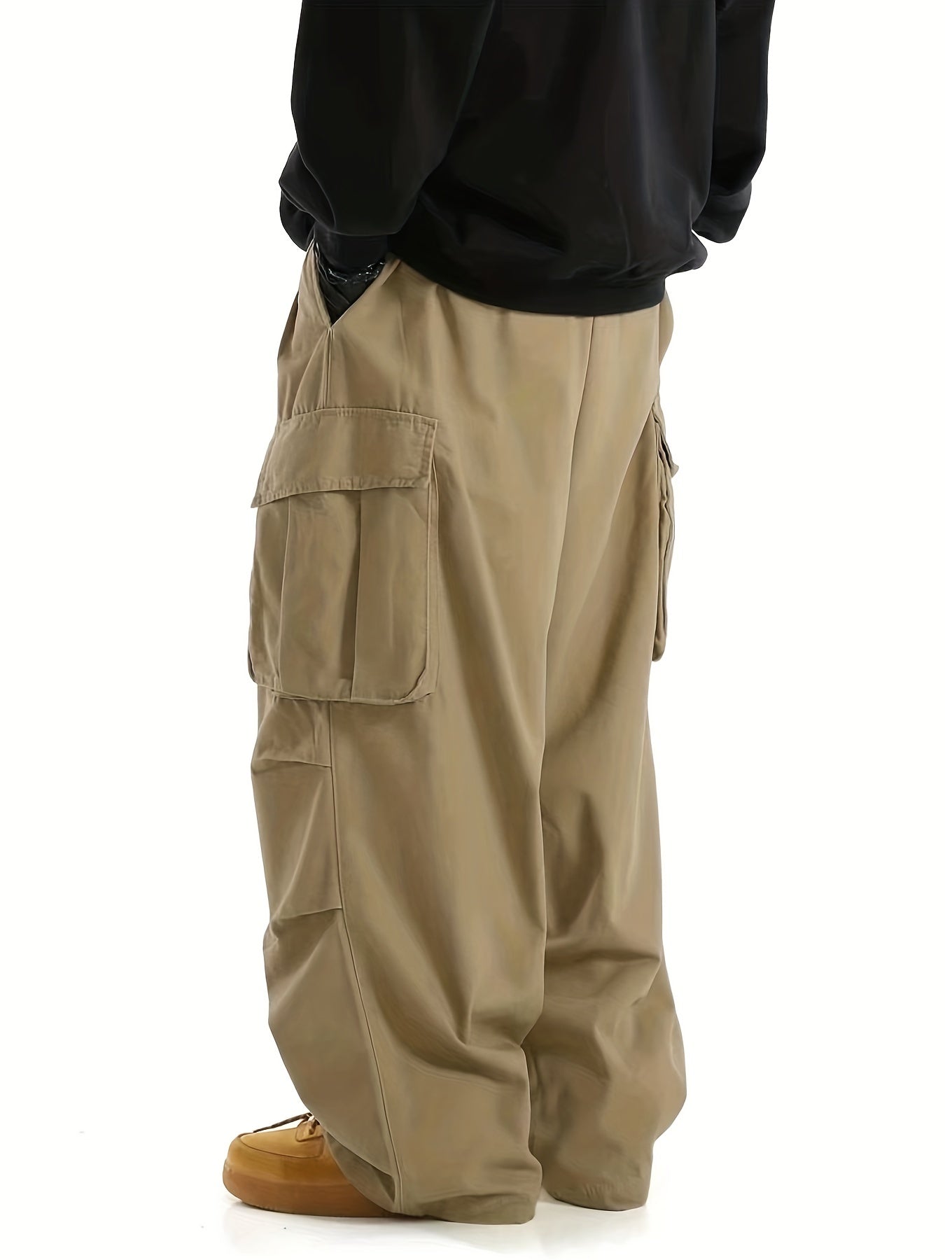 Solid Multi Flap Pockets Men's Straight Leg Cargo Pants, Loose Casual Outdoor Baggy Pants, Men's Work Pants Streetwear