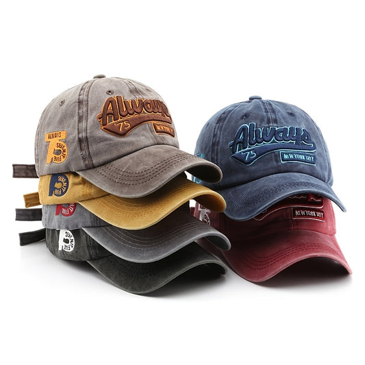 Cappellino da baseball vintage lavato con ricamo "ALWAYS" - Cappello parasole unisex per primavera, estate e autunno, cinturino regolabile, vari colori (grigio, blu, nero, rosso)