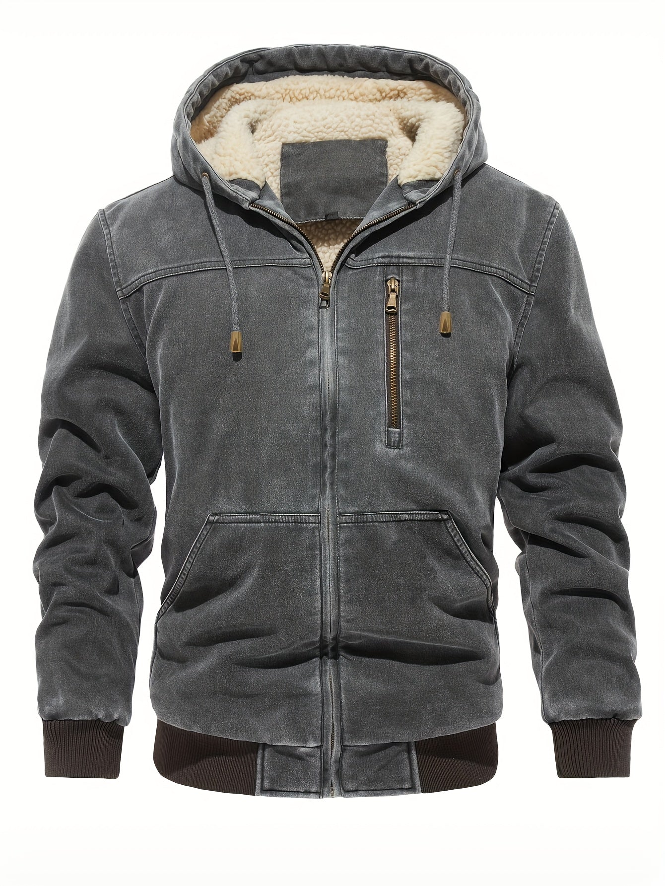 Men'S Distressed Hooded Softshell Jacket, Autumn Winter Outerwear with Pockets, Trendy Item