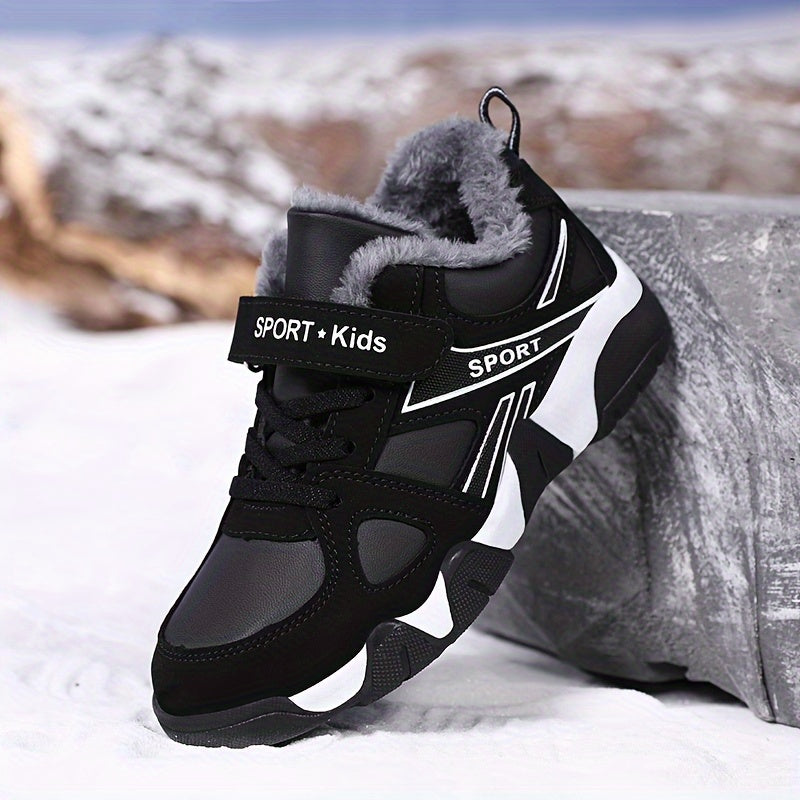 Boy's Trendy Snow Boots With Warm Plush Lining, Comfy Non Slip Casual Soft Sole Sneakers, Winter
