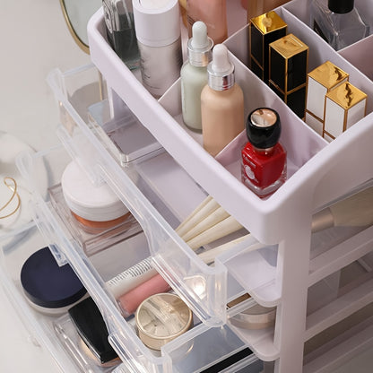 Grande organizer da scrivania bianco per cosmetici con cassetti trasparenti, per toletta, gioielli e cancelleria.
