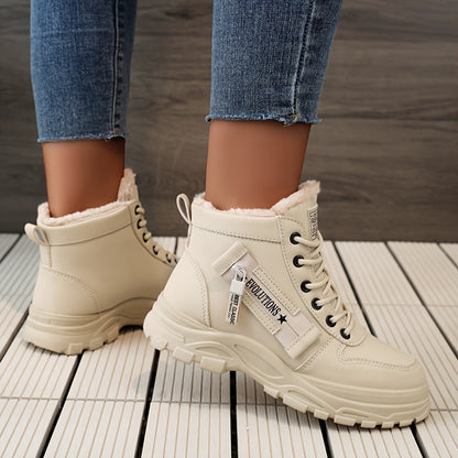 Scarpe casual alte da donna, scarpe invernali calde con fodera in peluche, scarpe sportive con lacci e suola spessa