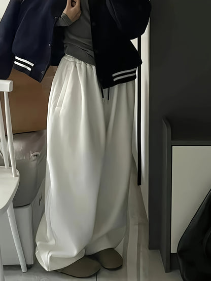 Pantaloni jogger con coulisse in tinta unita, pantaloni sportivi larghi e casual, abbigliamento da donna