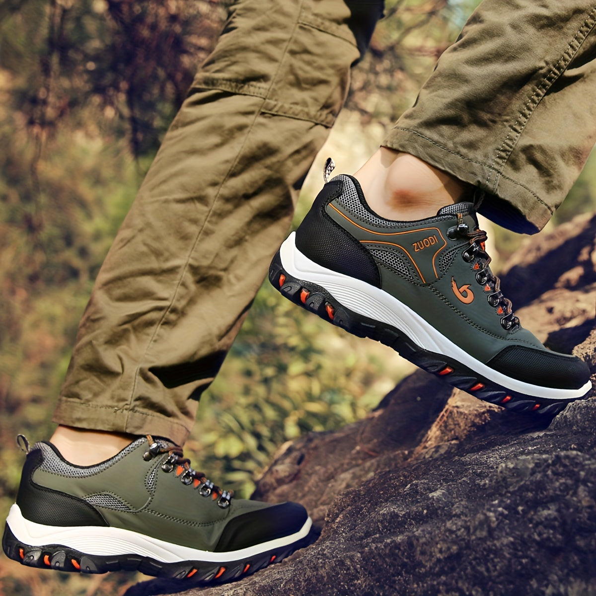 Men's Durable Low Top Lace Up Sneakers For Outdoor Walking Jogging Hiking, Mountain Climbing Comfy