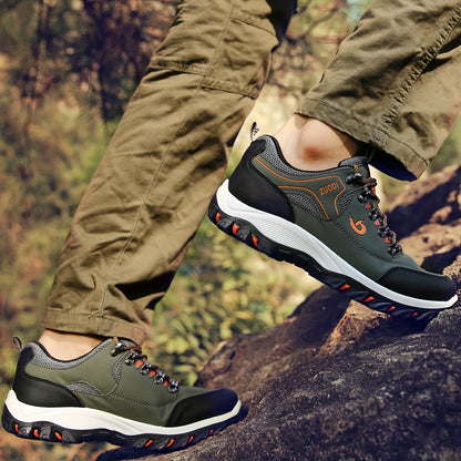 Men's Durable Low Top Lace Up Sneakers For Outdoor Walking Jogging Hiking, Mountain Climbing Comfy