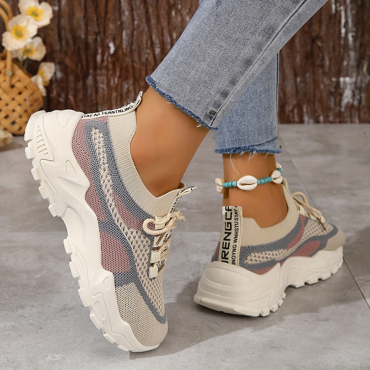 Sneakers da donna con plateau in rete traspirante, scarpe casual con lacci per esterni, comode scarpe sportive basse taglie forti