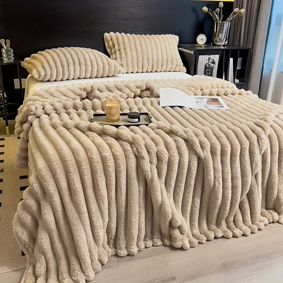 Coperta in pile con coulisse - Morbida, calda e soffice, motivo in pelliccia di coniglio finta, perfetta per fare un pisolino, in ufficio, in campeggio o sul divano, versatile coperta regalo per tutte le stagioni | Coperta in pile di peluche | Morbida