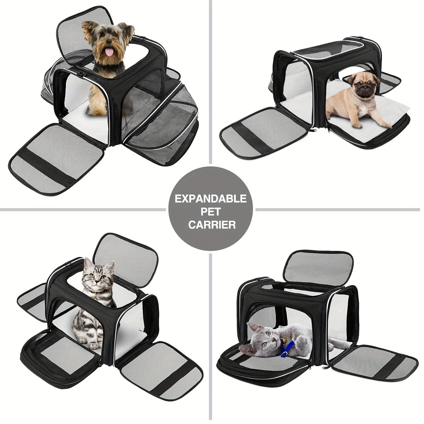 Pet Carrier Airline Approved, 4 Sides Expandable Cat Carrier Bag with Removable Fleece Pad, Large Soft Sided Pet Travel Carrier, Dog Carrier for Cats, Puppy and Small Dog