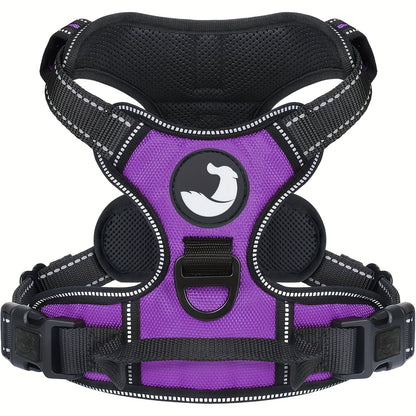 Dog Harness, Reflective No Choke Pet Vest With Front And Back 2 Leash Clips, Soft Padded Dog Harnesses With Easy Control Handle For Training And Walking