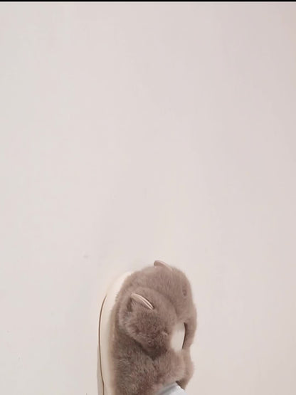 Women's Plush Novelty Slippers, Kawaii Cat Shaped Fluffy Slip On Shoes, Warm & Cozy Mute Slippers