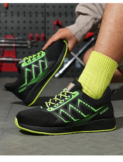 Scarpe antinfortunistiche da lavoro antiscivolo antiforatura con punta in acciaio da uomo, scarpe da ginnastica traspiranti in maglia intrecciata per edilizia industriale