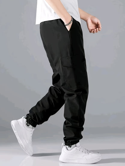 Pantaloni cargo alla moda, pantaloni da uomo con coulisse e tasche multiple, pantaloni casual larghi da esterno, pantaloni da lavoro da uomo per attività all'aperto, stile streetwear hip hop