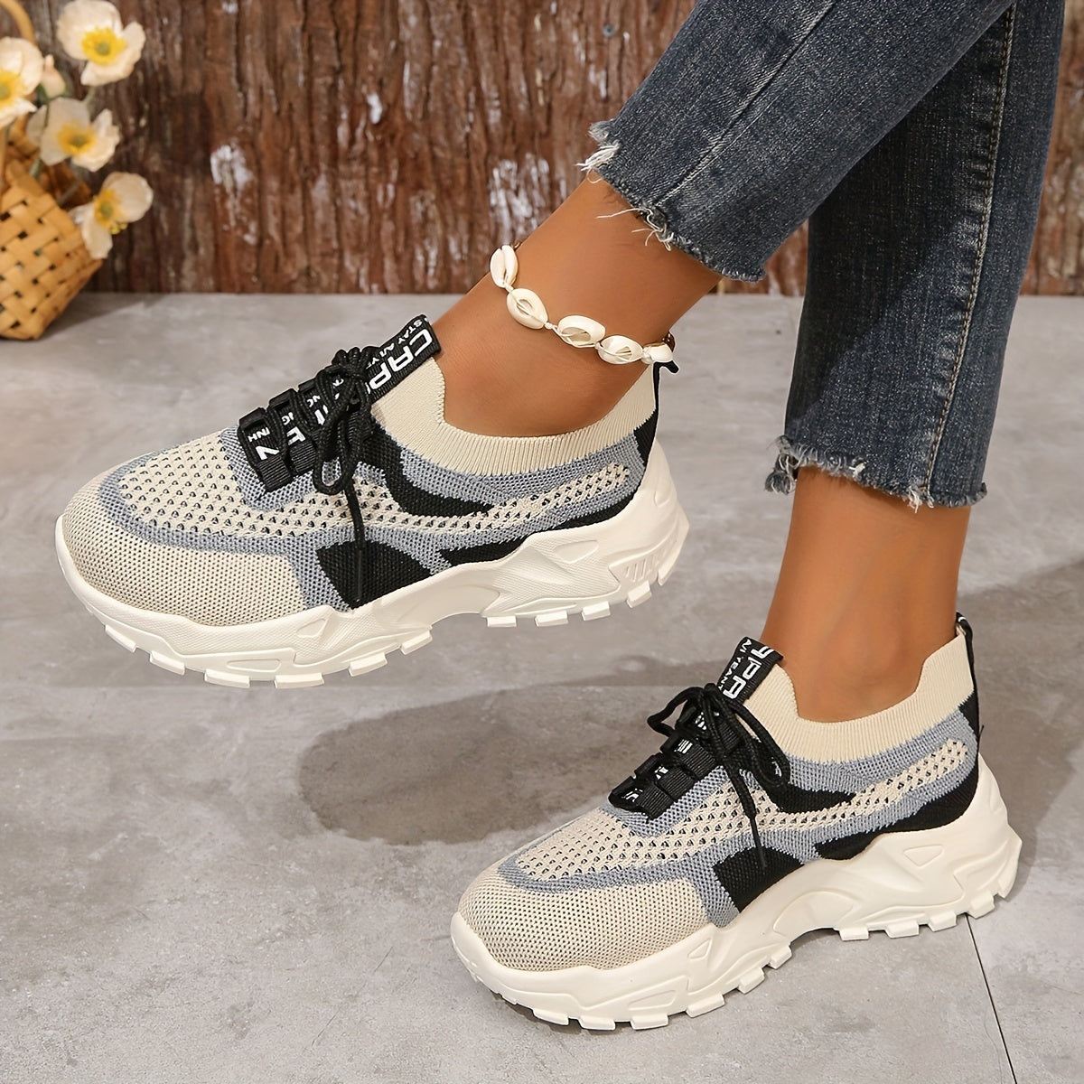 Sneakers da donna con plateau in rete traspirante, scarpe casual con lacci per esterni, comode scarpe sportive basse taglie forti